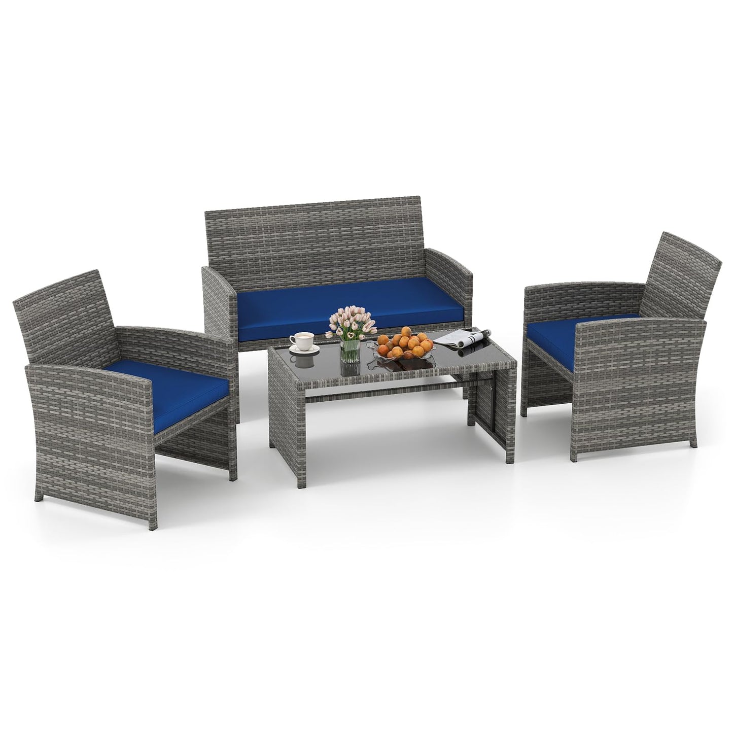 Tangkula 4 Piece Patio Wicker Furniture Set