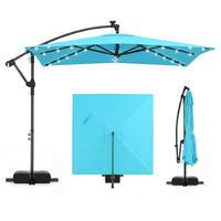 Tangkula 8x8 FT Solar Patio Umbrella with Base Included Square Offset Cantilever 360 Degree Rotation 32 LED Lights