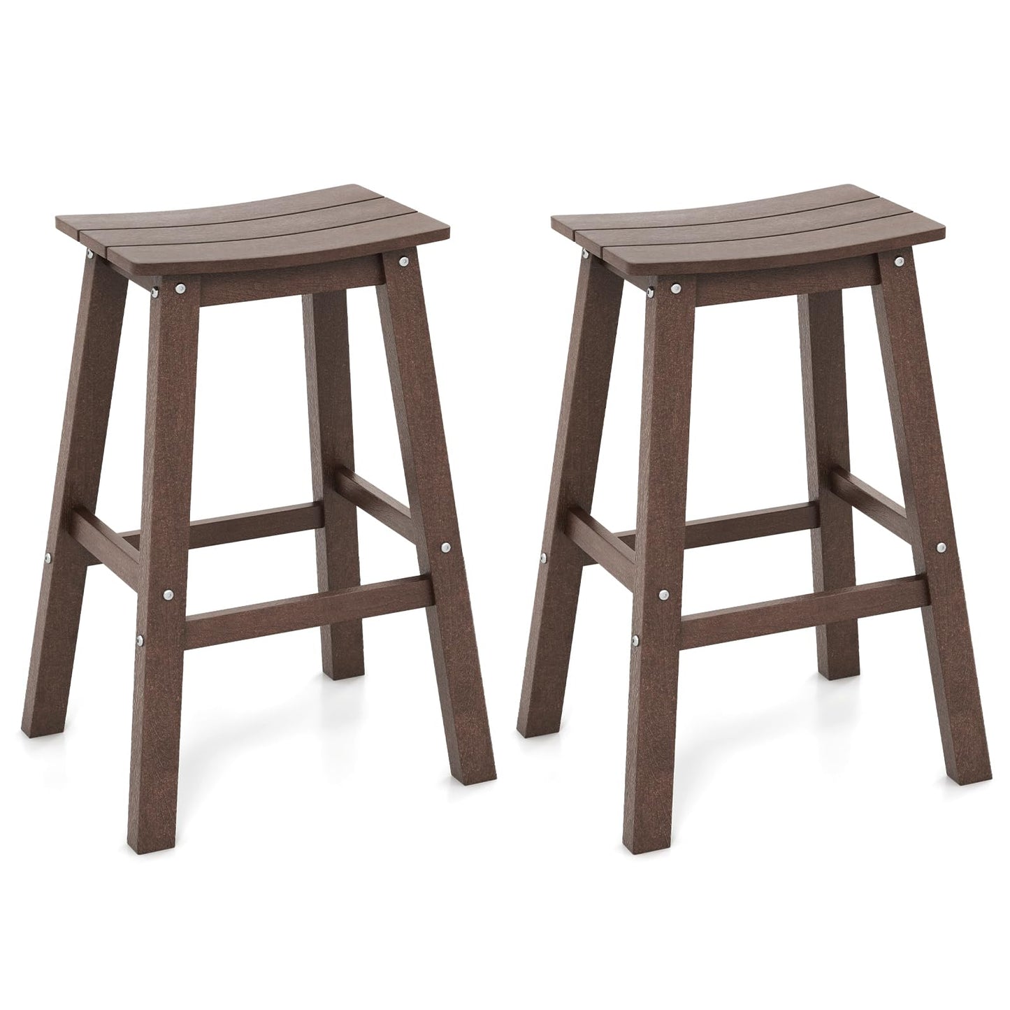 Tangkula Patio Bar Stools Set 29 Inch HDPE Bar Height Armless Saddle Stools with Curved Seat & Footrests