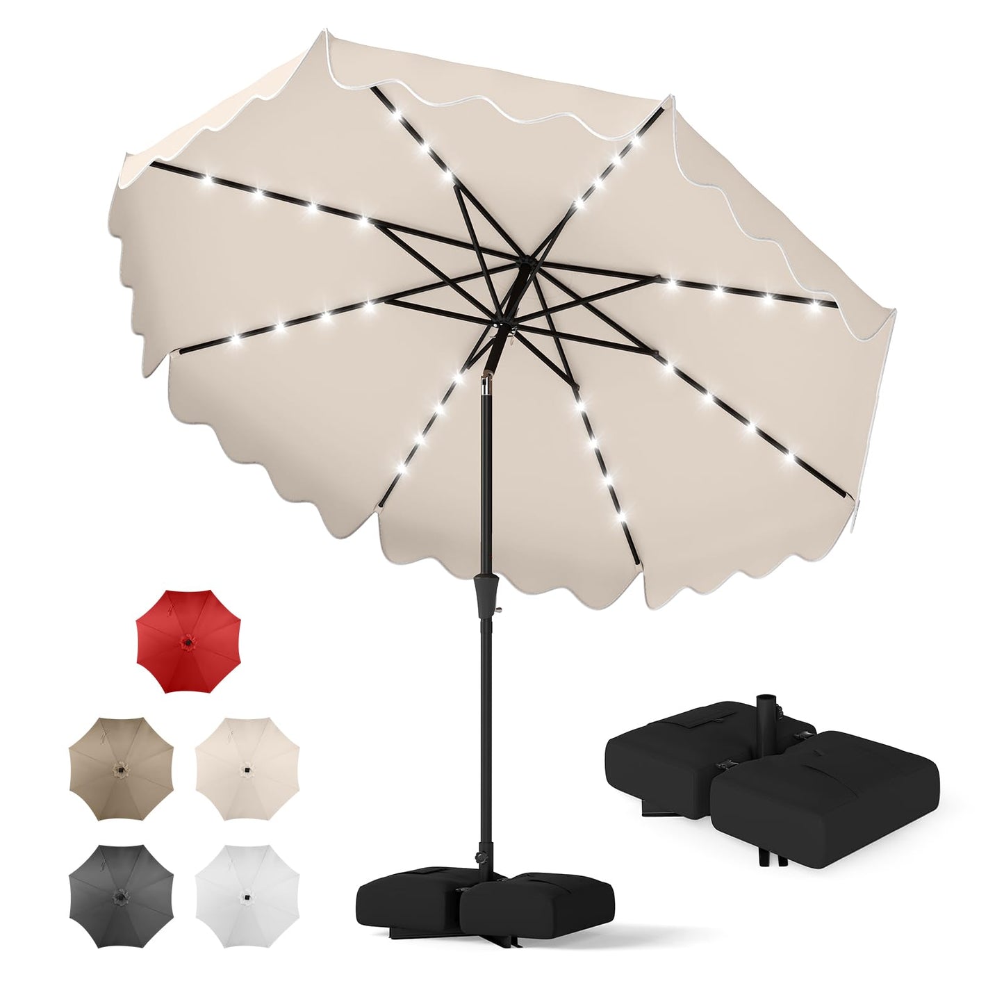 Tangkula 9 FT/10 FT Solar Patio Umbrella with Base Included 32 LED Lights