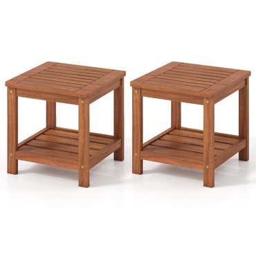 Table d'appoint d'extérieur Tangkula avec plateau à lattes et étagère de rangement
