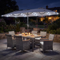 Tangkula 9 Pieces Rattan Outdoor Dining Set with 13Ft Solar Patio Umbrella for 6