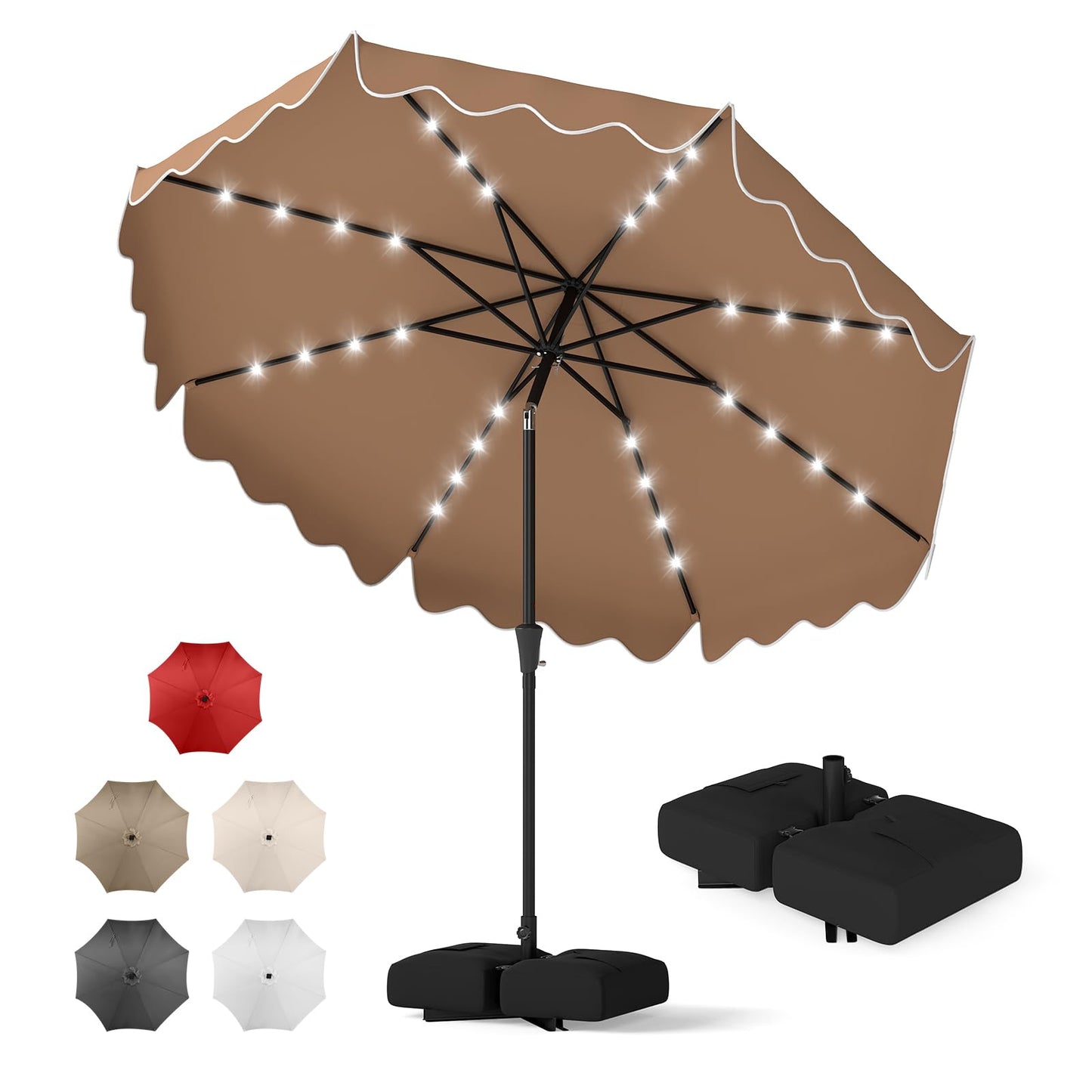 Tangkula 9 FT/10 FT Solar Patio Umbrella with Base Included 32 LED Lights