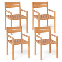 Tangkula Outdoor Teak Wood Chair Patio Dining Armchair w/Slatted Seat & Backrest