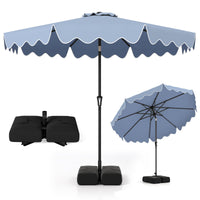 Tangkula 9 FT 2-Tiers Outdoor Scalloped Table Umbrella with Base Included