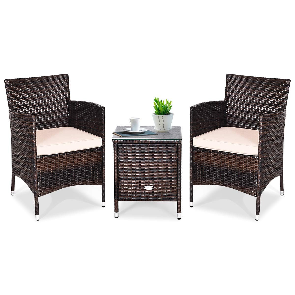 Outdoor Wicker Rattan Conversation Set - Tangkula