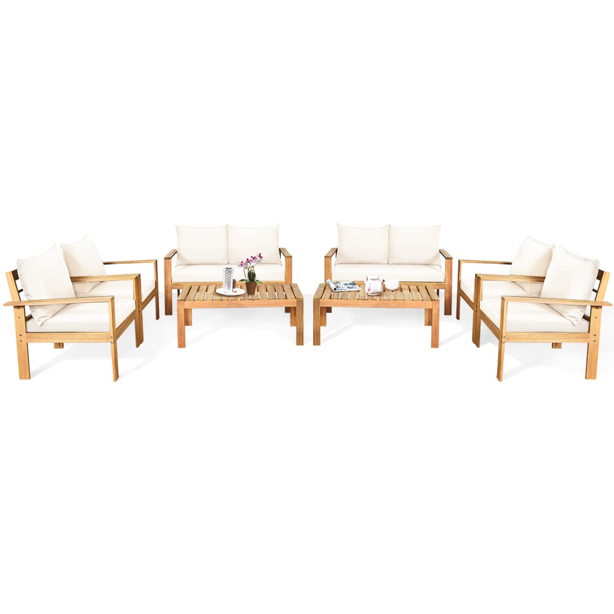 Tangkula Outdoor Conversation Sofa and Table Set with Water Resistant Cushions