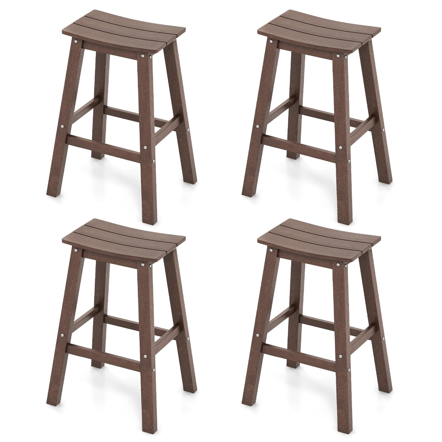 Tangkula Patio Bar Stools Set 29 Inch HDPE Bar Height Armless Saddle Stools with Curved Seat & Footrests