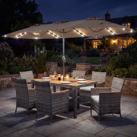 Tangkula 9 Pieces Rattan Outdoor Dining Set with 13Ft Solar Patio Umbrella for 6