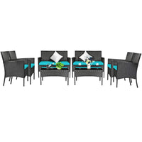 Tangkula Patio Furniture Set, Outdoor Wicker Conversation Set with Tempered Glass Coffee Table