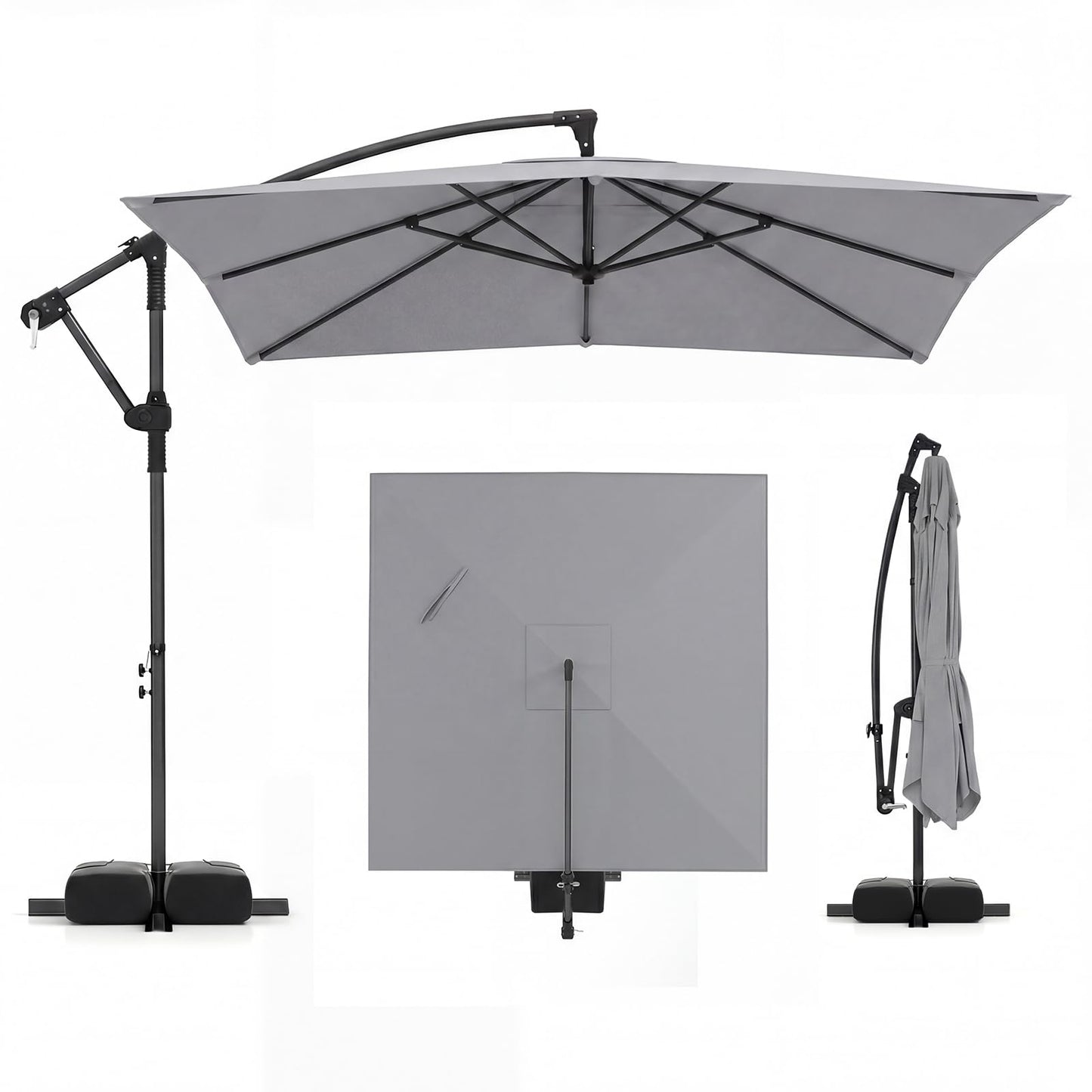 Tangkula 8x8 FT Patio Umbrella with Base Included Square Offset Cantilever 360 Degree Rotation