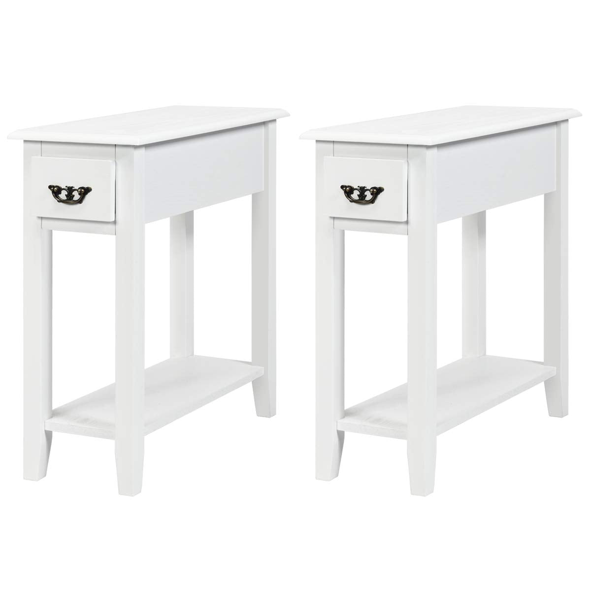 Tangkula Narrow End Table, Slim Side Table with Drawer and Open Shelf
