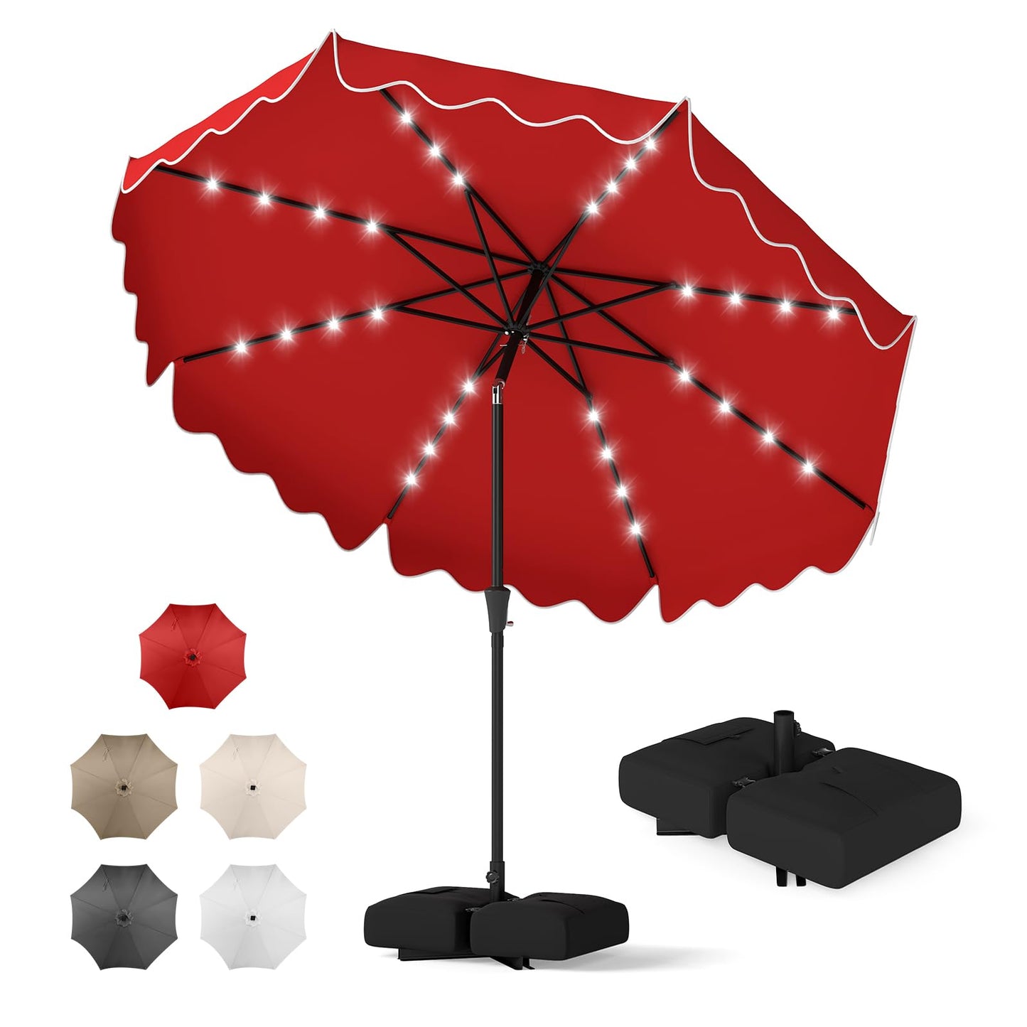 Tangkula 9 FT/10 FT Solar Patio Umbrella with Base Included 32 LED Lights