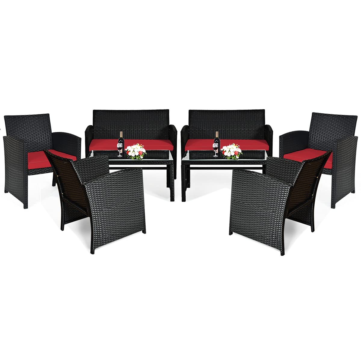 Tangkula Patio Wicker Conversation Furniture Set