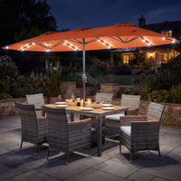 Tangkula 9 Pieces Rattan Outdoor Dining Set with 13Ft Solar Patio Umbrella for 6