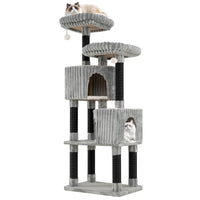 Tangkula 62 Inch Tall Carpet Cat Tree with Scratching Posts 2 Condos 2 Perch Beds