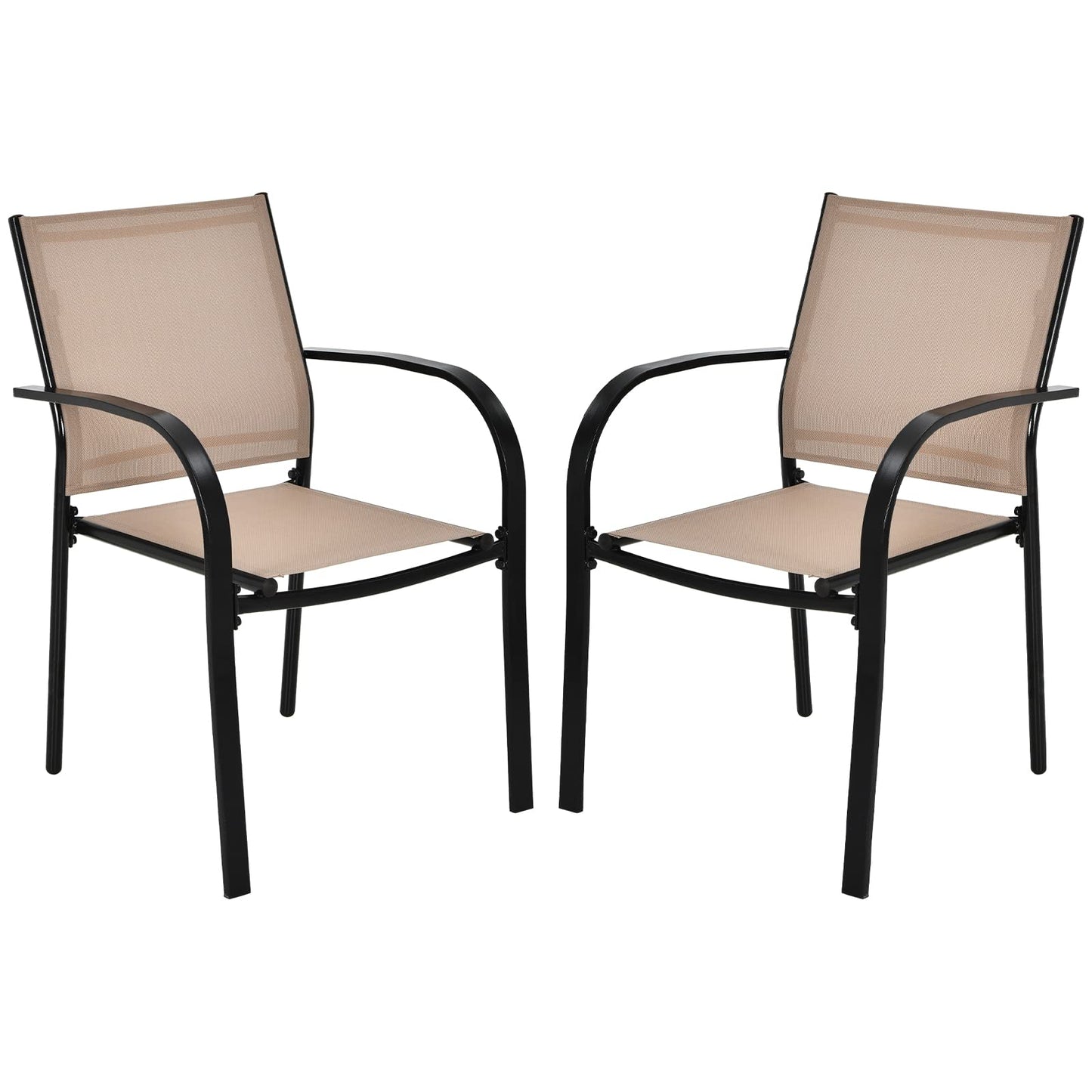 Tangkula Set of 2 Patio Dining Chairs, Outdoor Stackable Chairs with Armrests