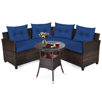 4-Piece Patio Furniture Set, C-Shape Outdoor Wicker Sectional Sofa Set