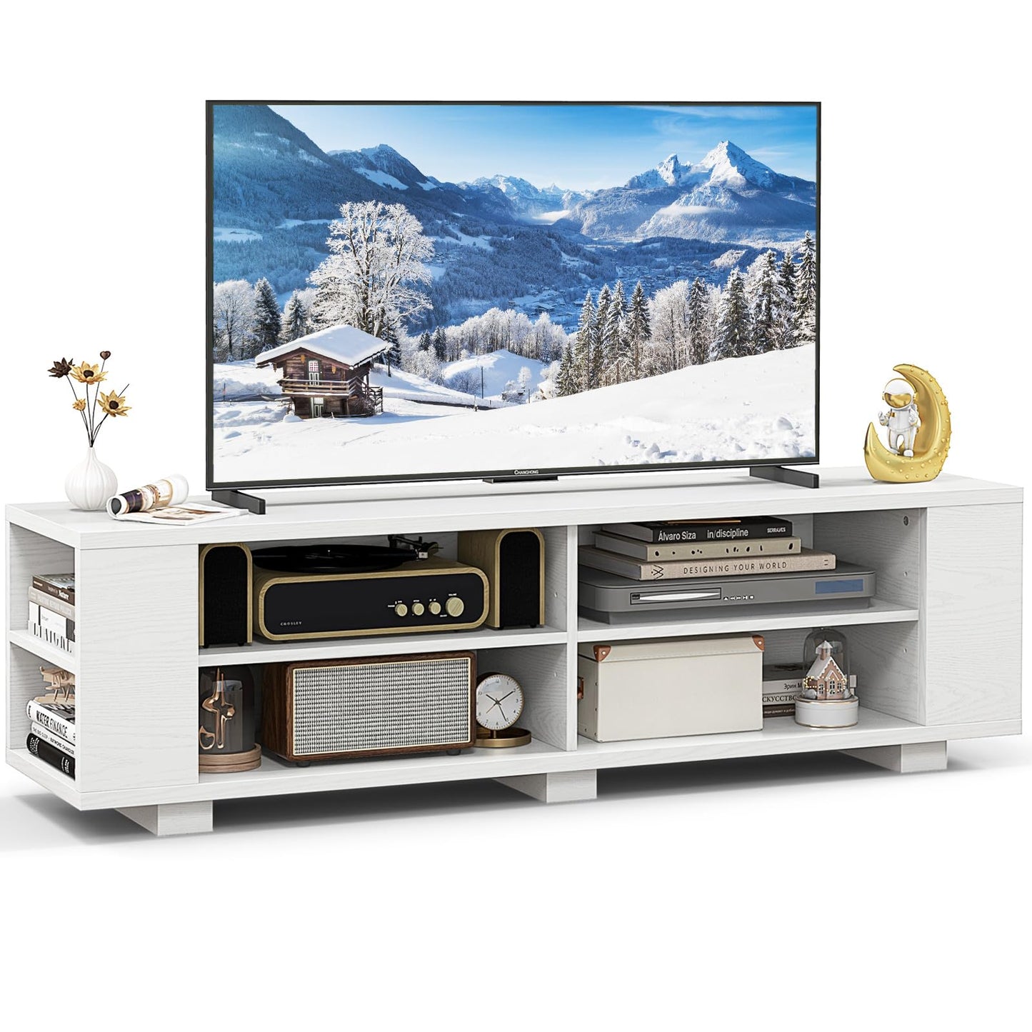 Tangkula Wood TV Stand for TVs up to 65 Inch Flat Screen, Modern Entertainment Center with 8 Open Shelves
