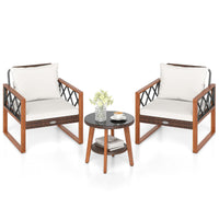 Ensemble de meubles de patio en osier Tangkula 3 pièces avec cadre en bois d'acacia