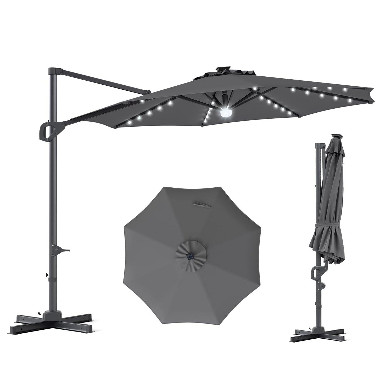 Tangkula 10ft Patio Umbrella | Offset Cantilever Square Outdoor Umbrella with 35 LED Lights