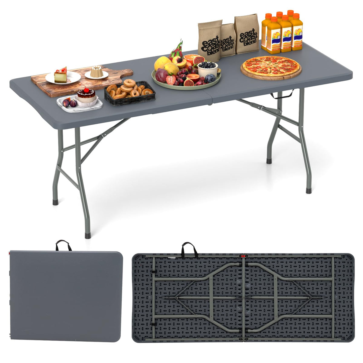 Tangkula 6 FT Folding Table Indoor Outdoor Foldable Plastic Table with HDPE Tabletop