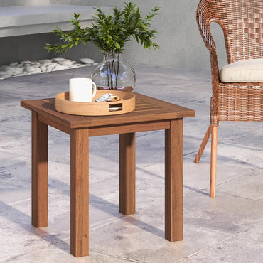 Tangkula Square Outdoor Side Table w/Slatted Tabletop