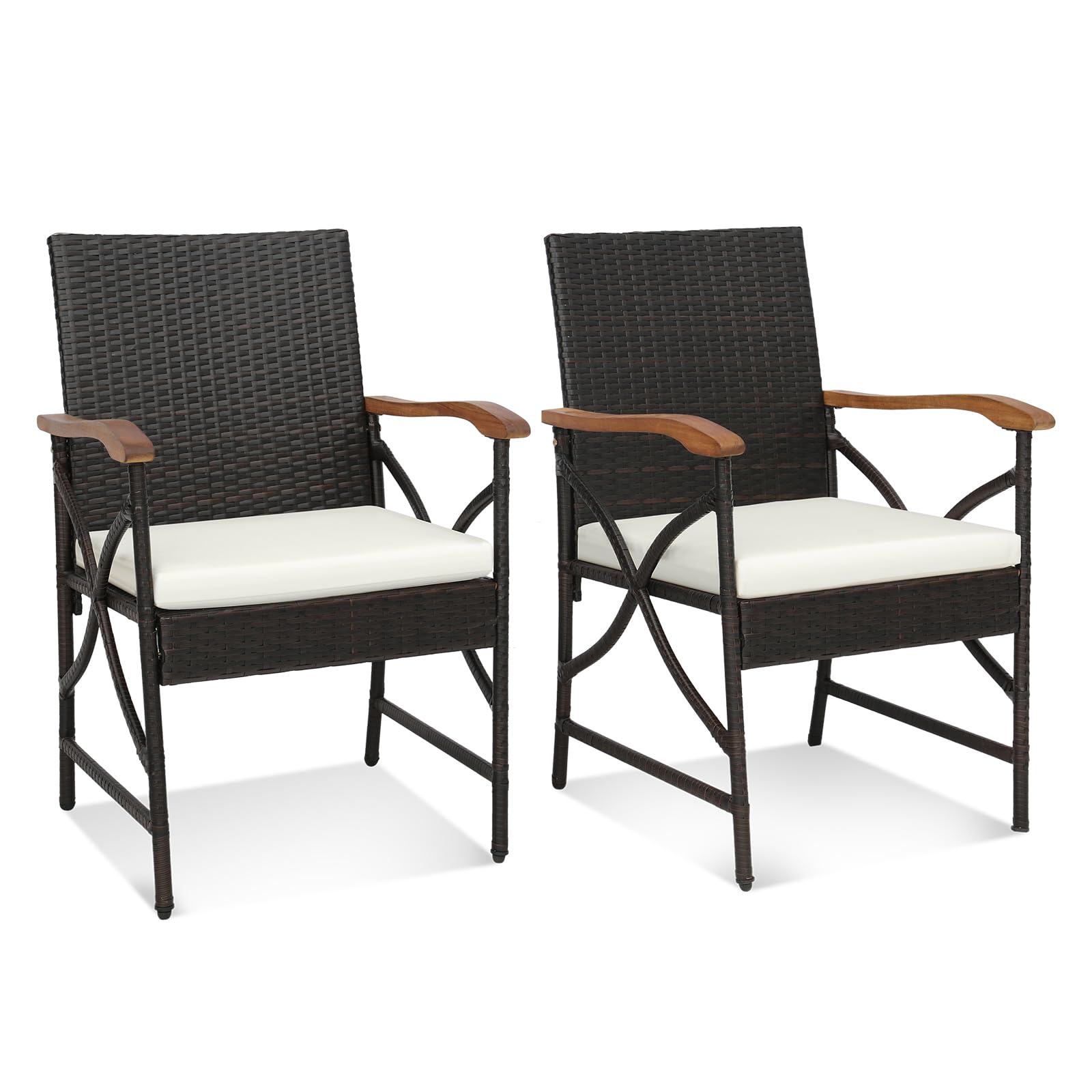 Tangkula Lot de 2 chaises de patio en osier, chaises d'extérieur en rotin PE