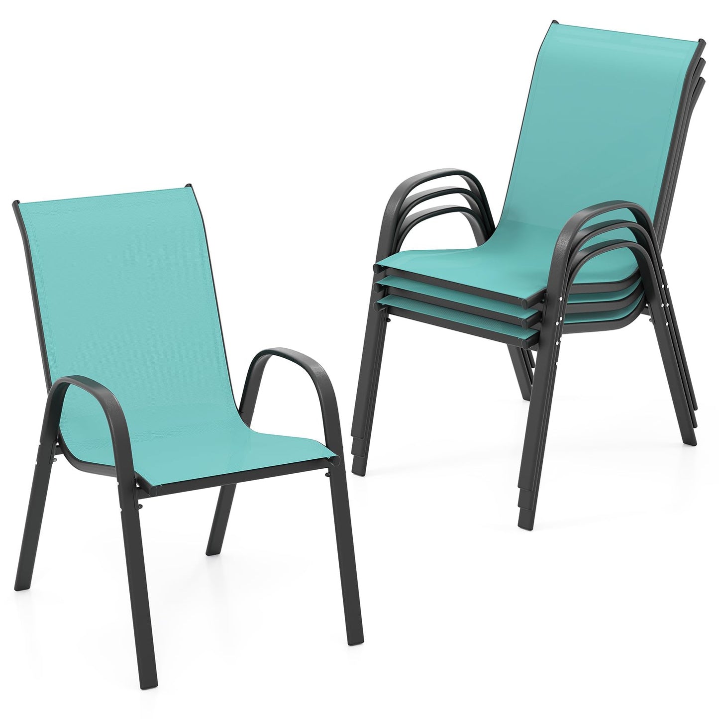 Tangkula 4 Pieces Patio Dining Chairs, Outdoor Stackable All Weather Heavy Duty Dining Chairs Set with Armrests