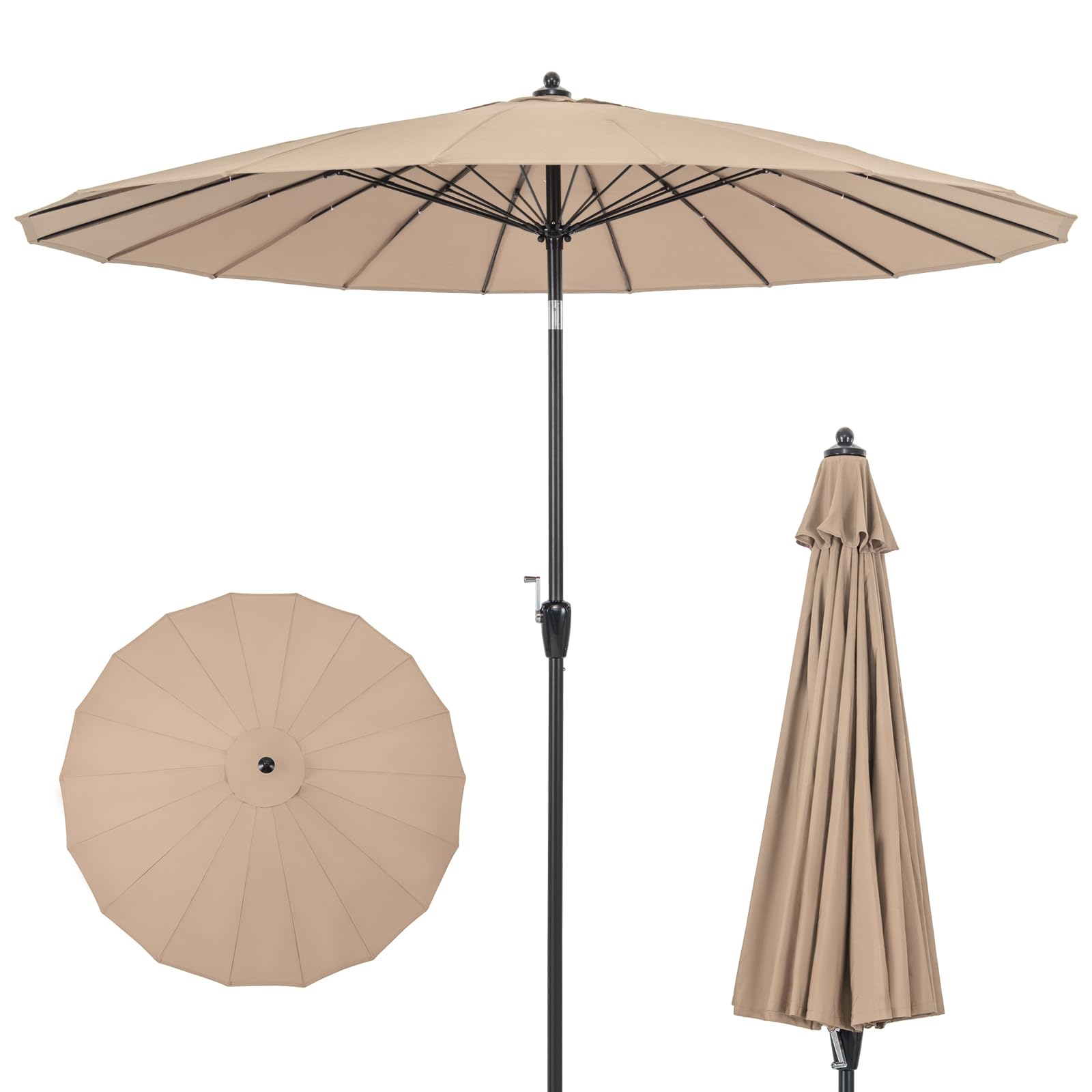 Tangkula 9FT Round Patio Umbrella, Outdoor Market Umbrella with 18 Fiberglass Ribs