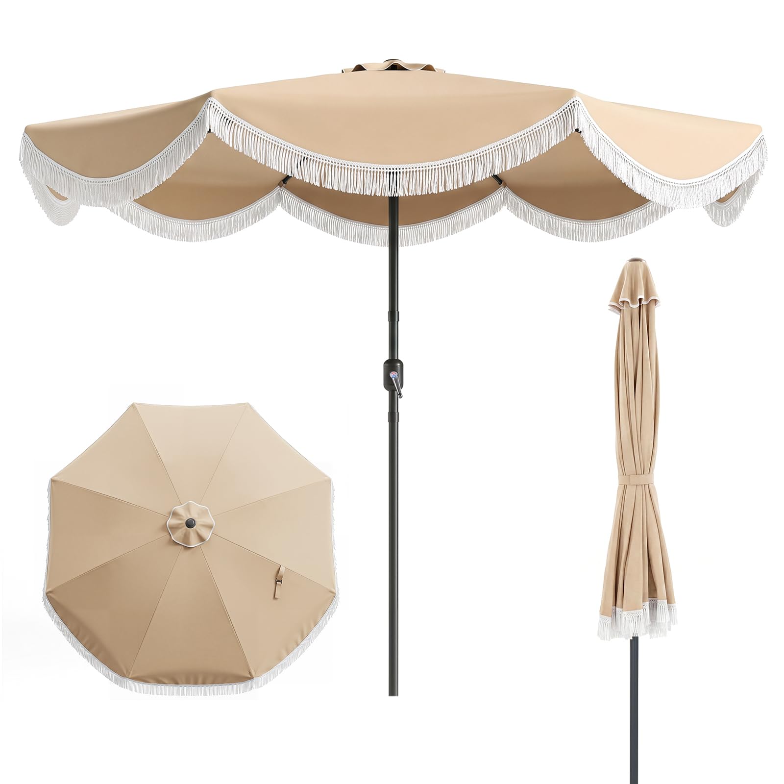Tangkula 10 FT Patio Umbrella with Fringe