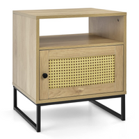 Tangkula Rattan End Table, Indoor Sofa Side Table with Shelf & Rattan Door Cabinet