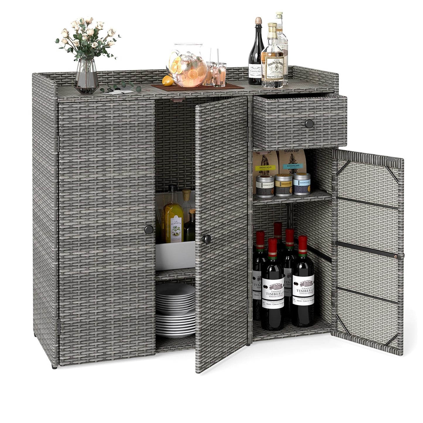 Tangkula Outdoor Cabinet with 2 Adjustable Shelves