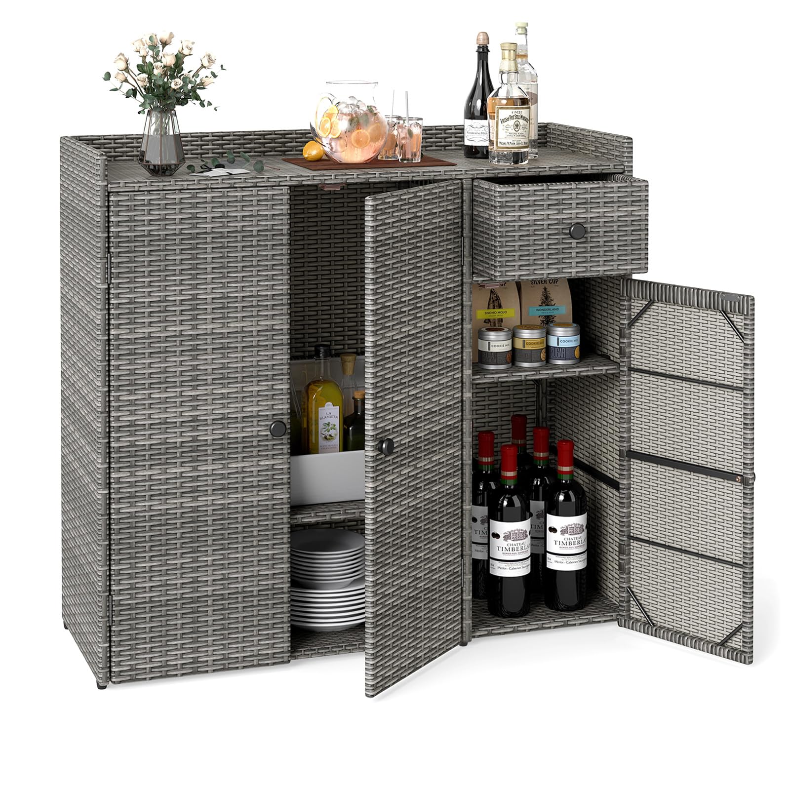 Meuble de rangement extérieur Tangkula avec 2 étagères réglables