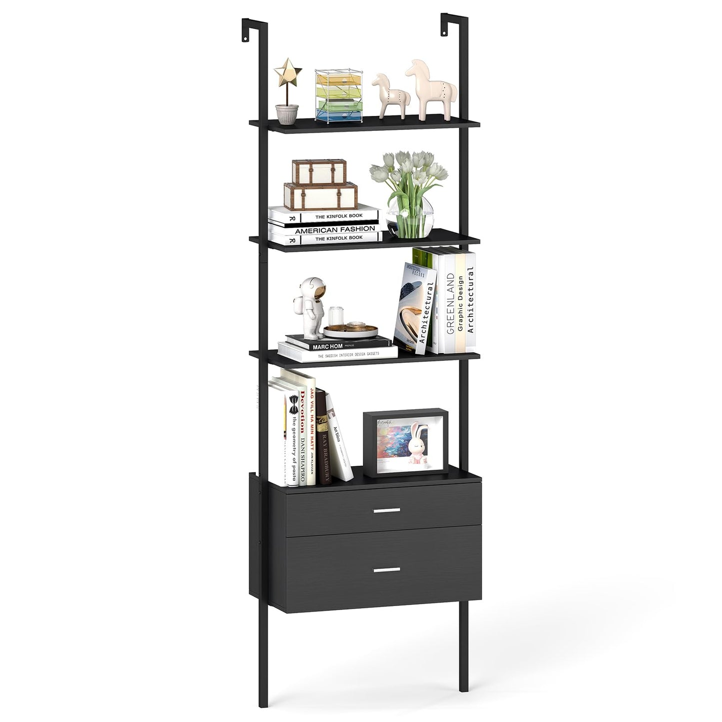 Tangkula Ladder Bookshelf with Storage Wall Mount Storage Bookcase(1/2)