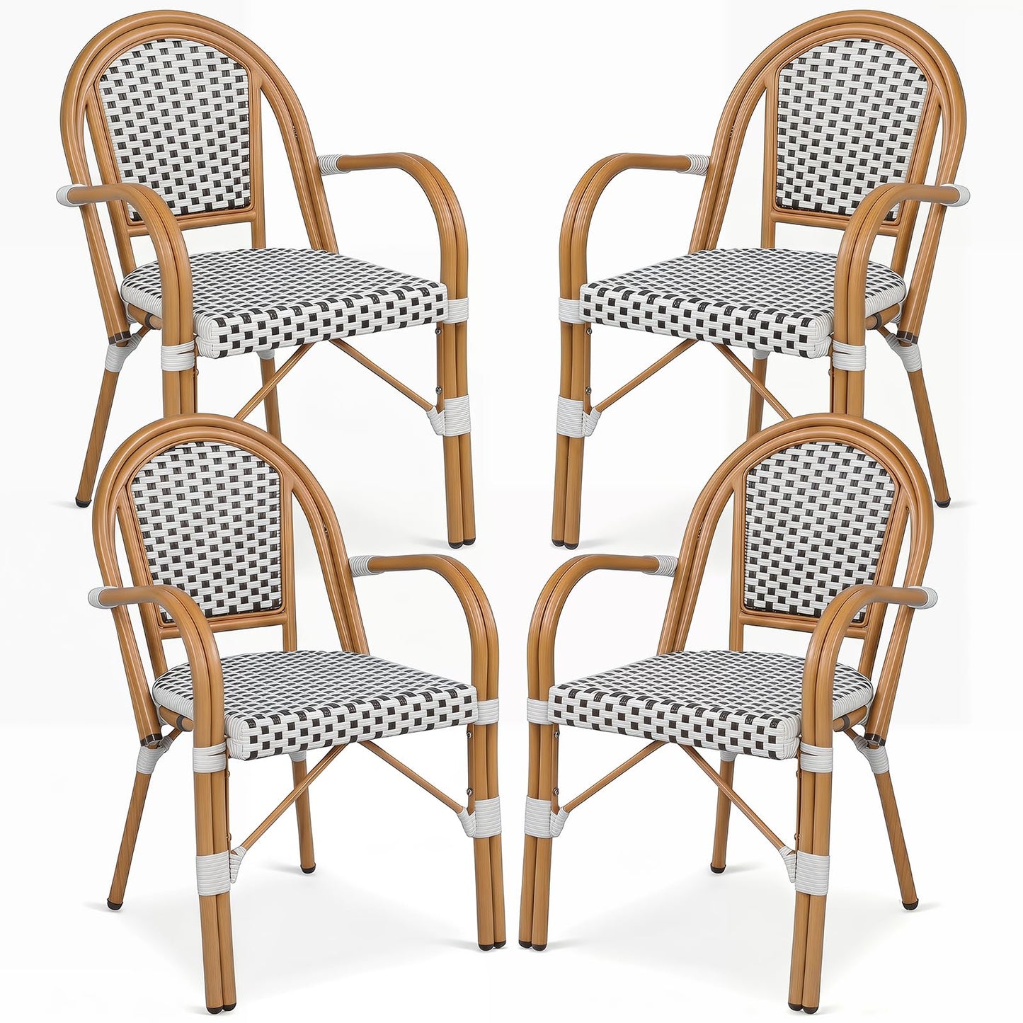 Tangkula Outdoor French Bistro Chairs Hand-Woven PE Wicker Patio Chairs(2/4)