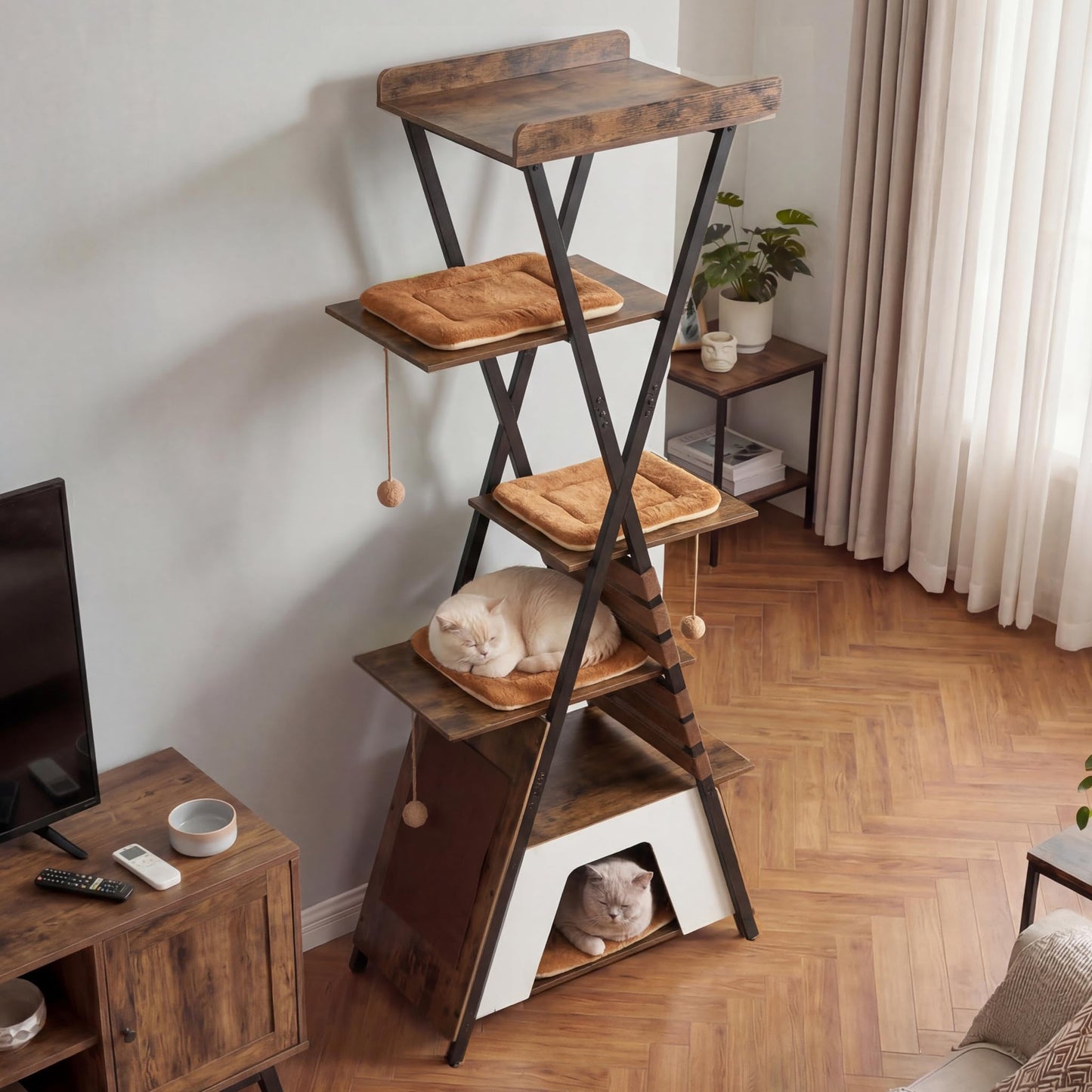 Tangkula 73 Inch Tall Modern Wood Cat Tree with Scratching Pad