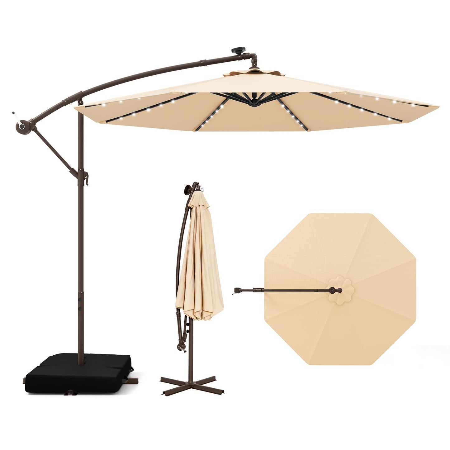 Tangkula 10FT Hanging Offset Umbrella with 32 LED Lights