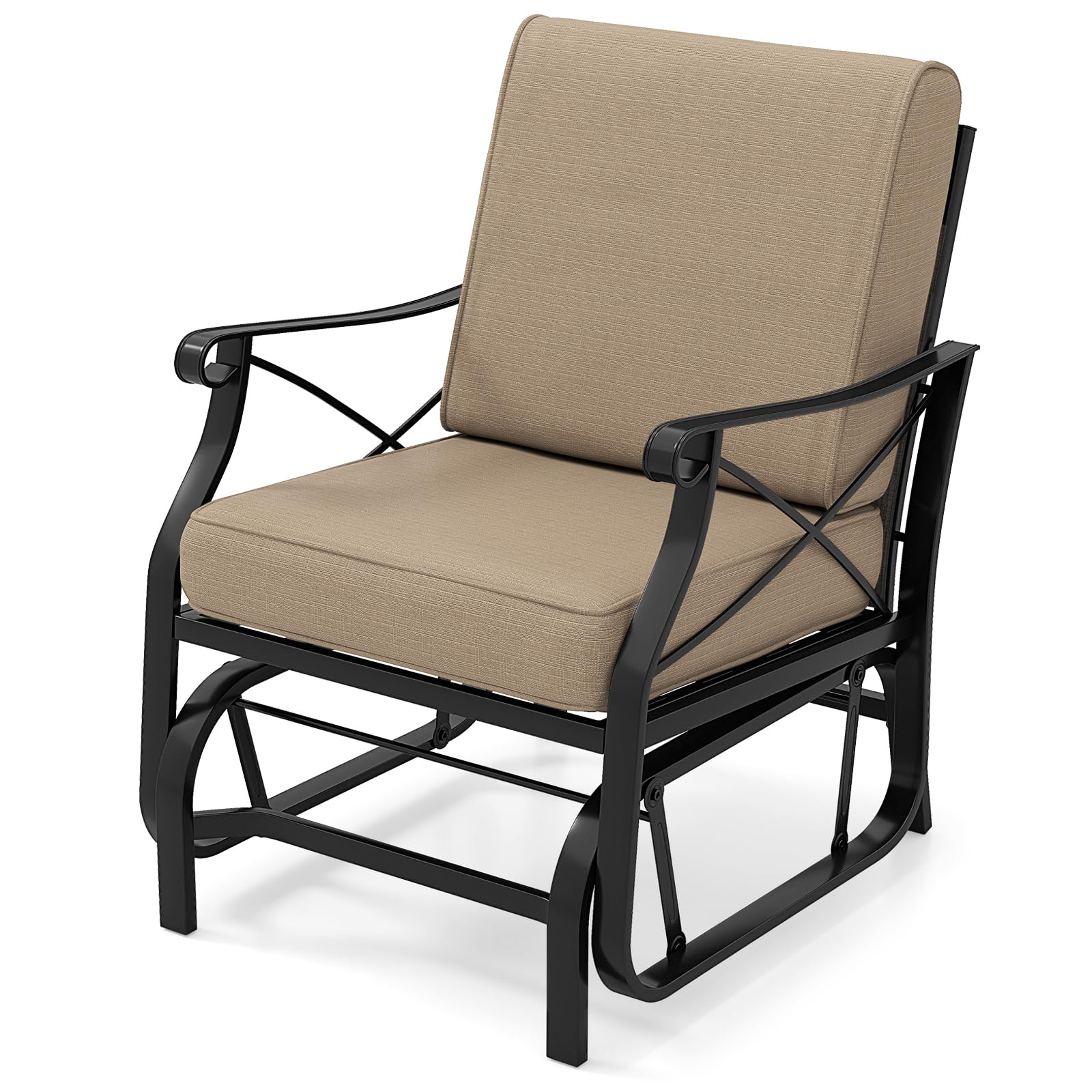 Tangkula Outdoor Glider Rocking Chair with Metal Frame and Thick Cushions