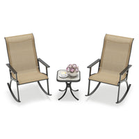 Tangkula 3 Piece Patio Rocker Set w/High Backrest & Wood-Plastic Tabletop
