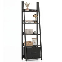 Tangkula 5-Tier Narrow Ladder Bookshelf with Fabric Drawer (1/2)