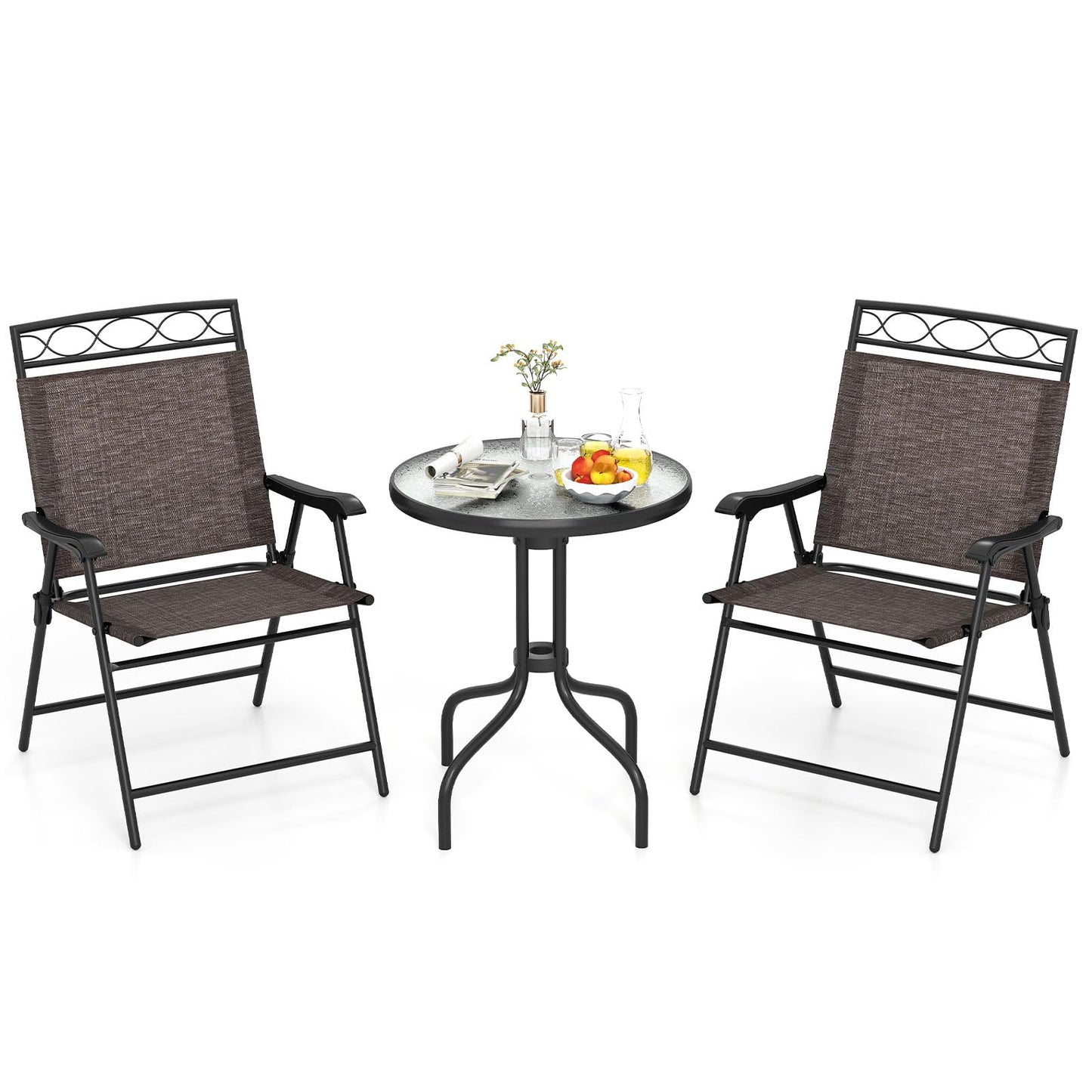 Tangkula 3 Piece Outdoor Bistro Set（Wave Backrest）
