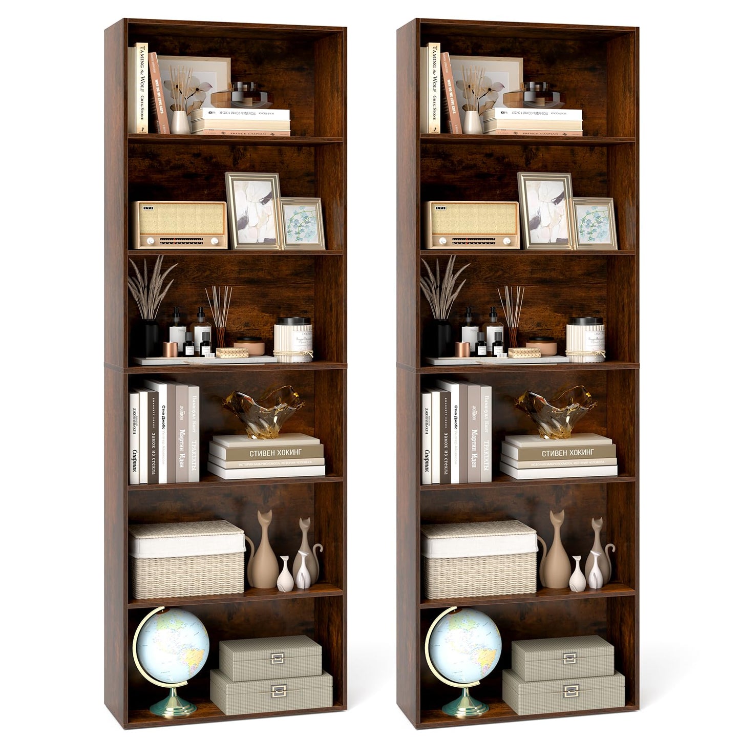 Tangkula 6-Tier Bookcase, 70” Tall Freestanding Bookshelf with 6 Open Shelves