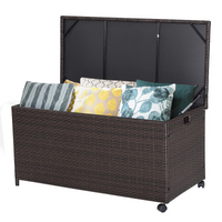 Tangkula 50 Gallon Wicker Deck Storage Box, Patio Rattan Storage Container with 2 Universal Wheels