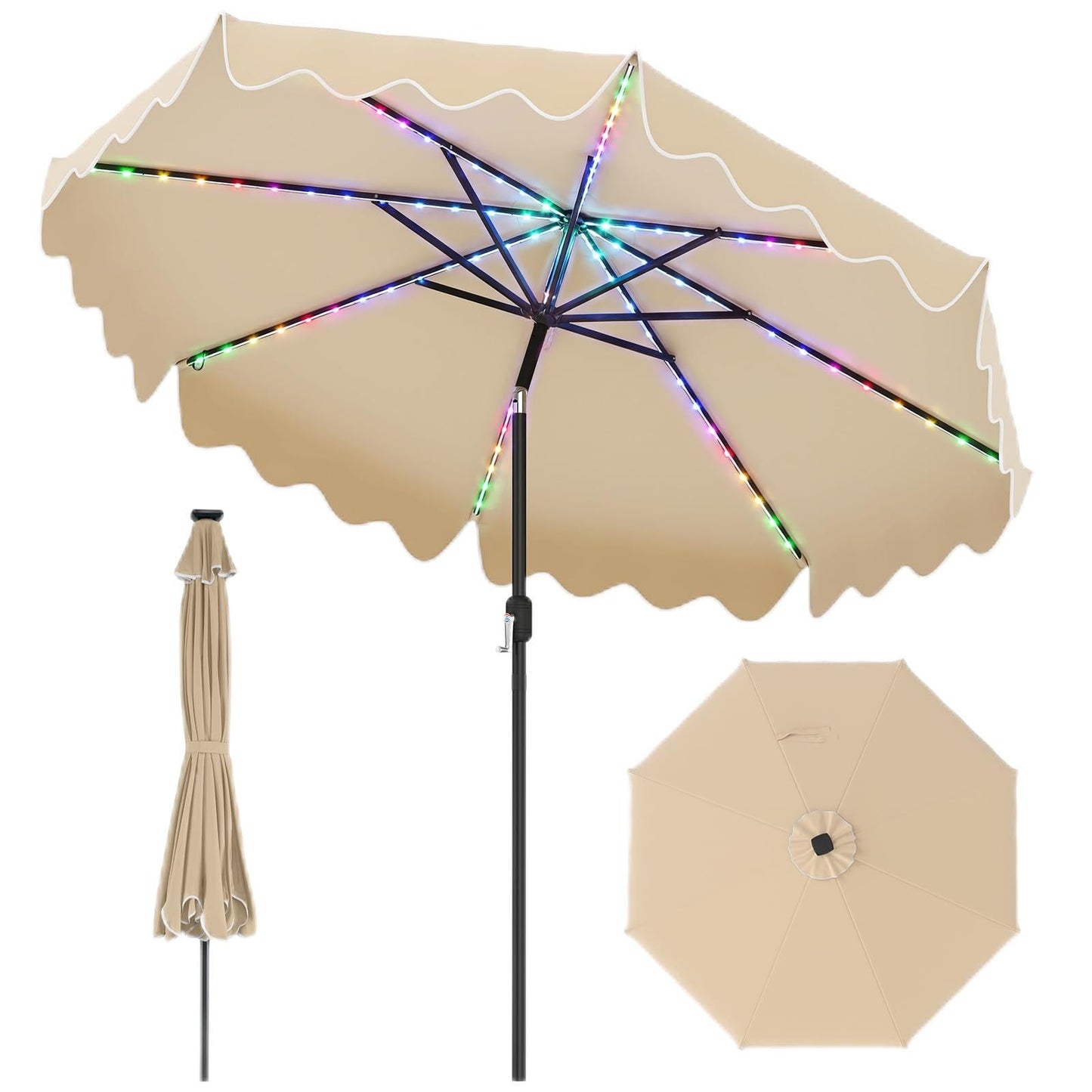 Tangkula 9 FT Solar Patio Umbrella with 104 Color-Changing Flowing LED Lights