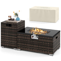 Tangkula 2-Piece Outdoor Rattan Fire Table Set 32 Inch Rectangle Gas Firepit with Tank Cover