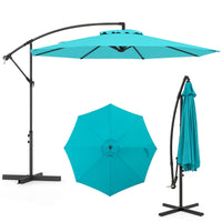 Tangkula 10 FT Patio Offset Umbrella with 8 Ribs, Outdoor Cantilever Umbrella with Cross Base and Crank