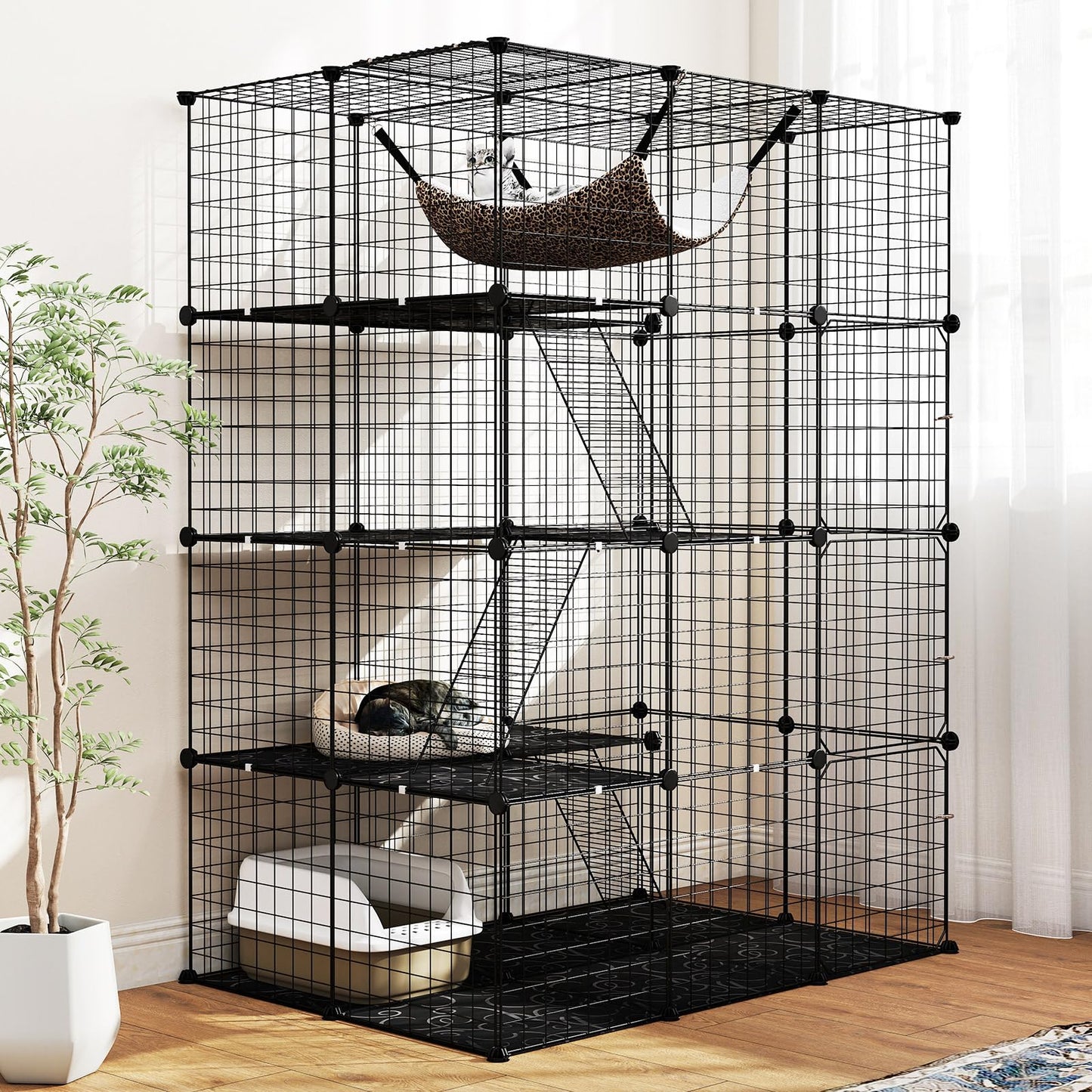 Tangkula Cat Cage Indoor 56" Large 4-Tier Cat Enclosure with Skylight