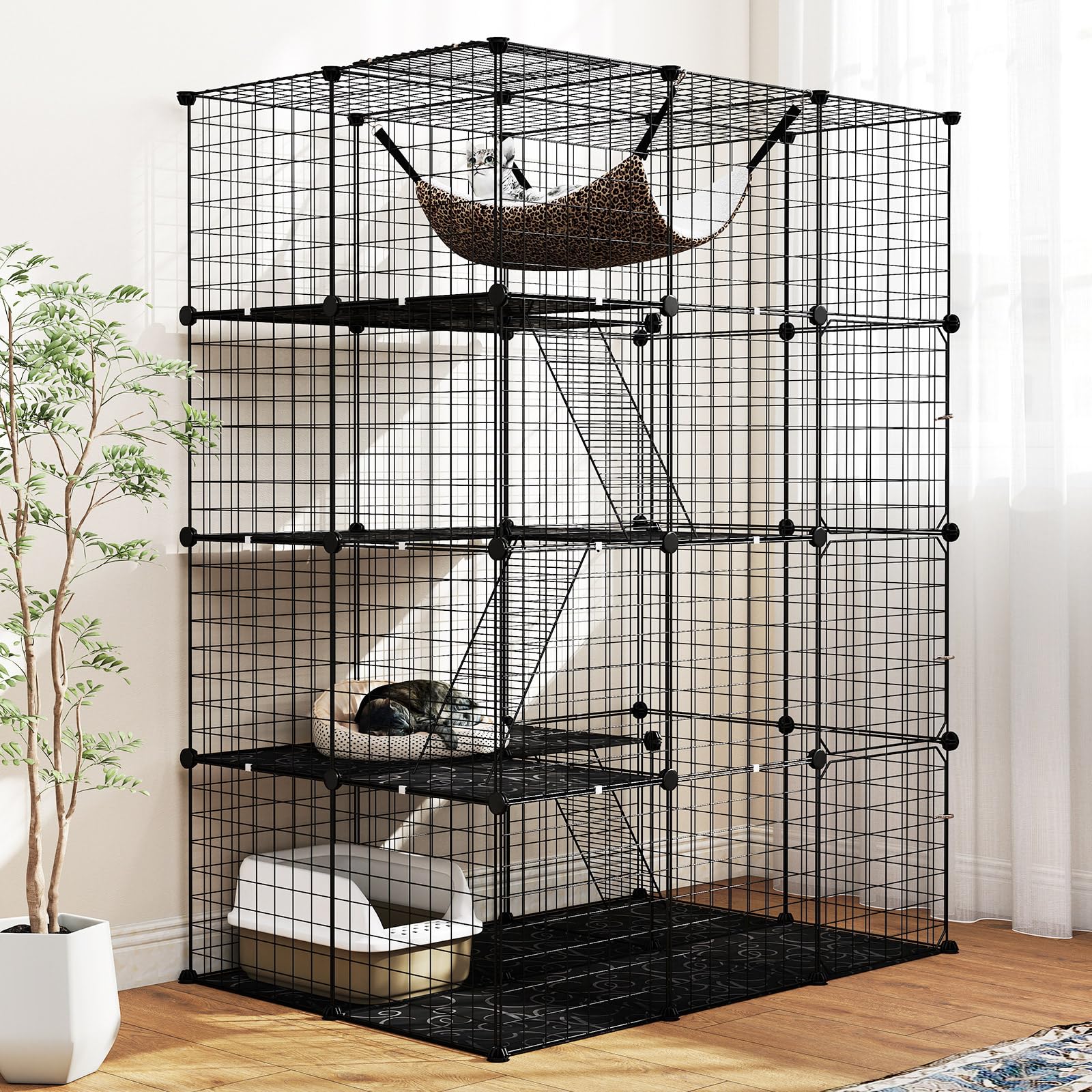 Tangkula Cat Cage Indoor 56" Large 4-Tier Cat Enclosure with Skylight