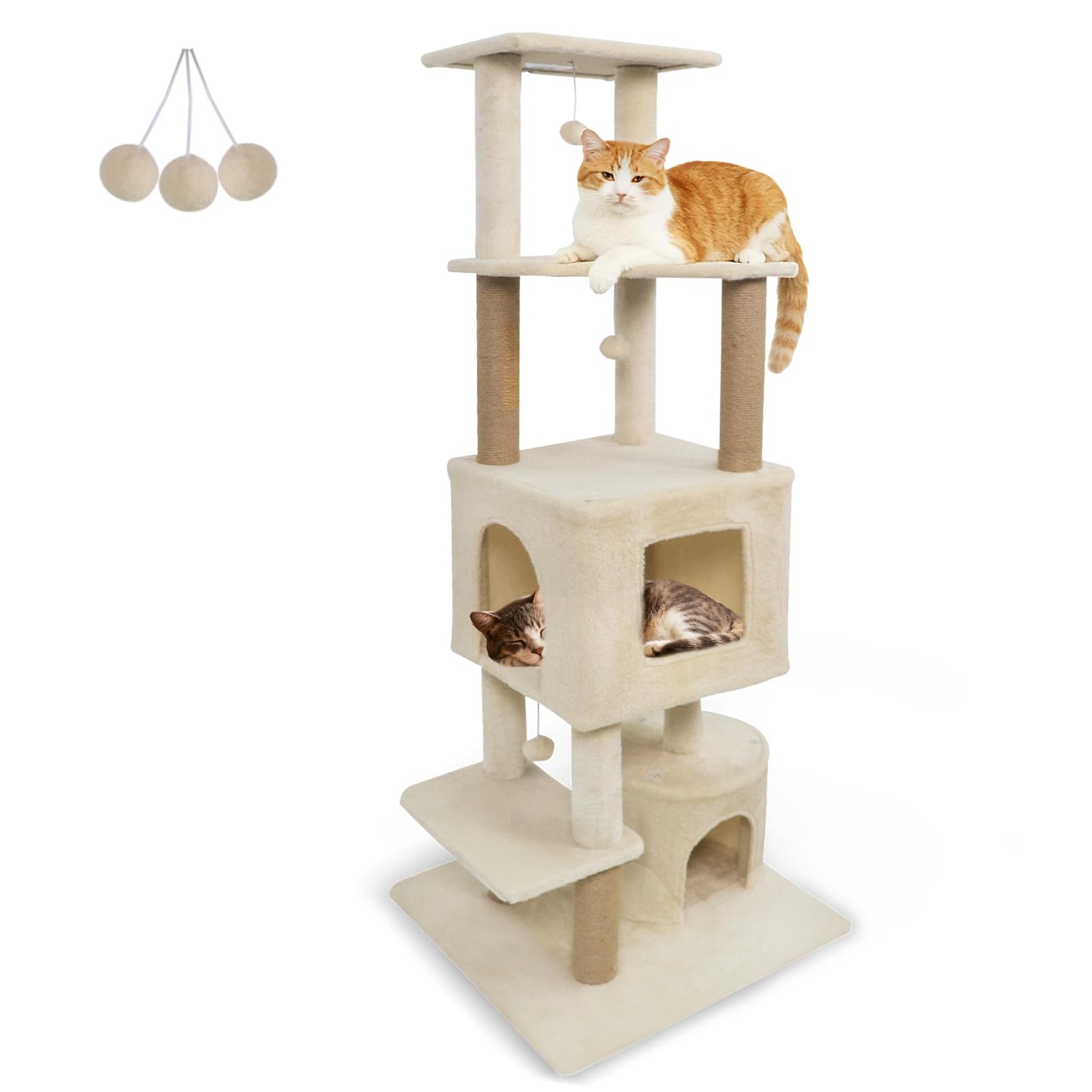 Tangkula 64 Inch Multi-Level Cat Tower with 2 Large Condos & Jute Scratching Posts